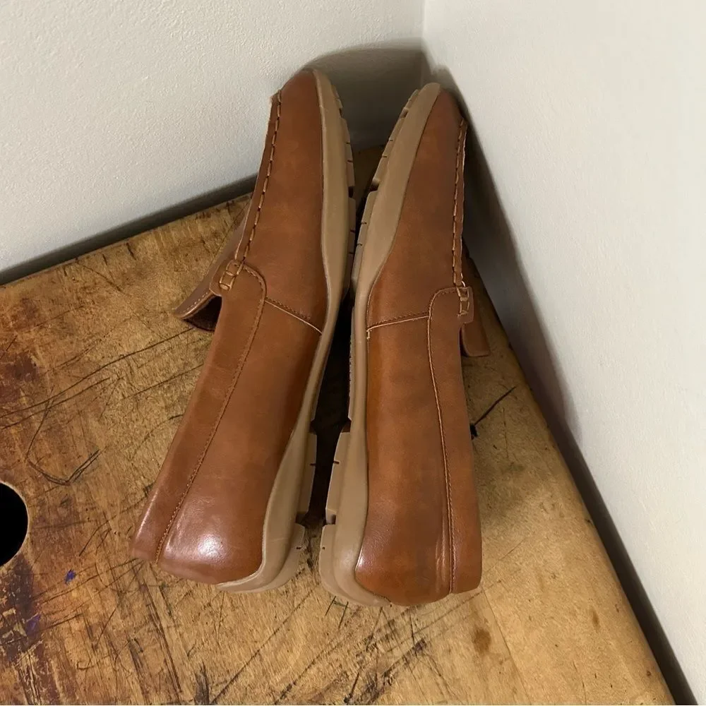 Kenneth Cole Reaction Brown Faux Leather Loafers Men's 5 Great Used Condition